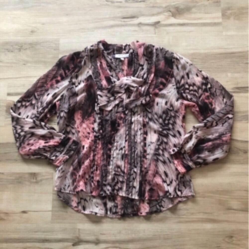 Jennifer Lopez Feather Print Blouse in Pink and Black